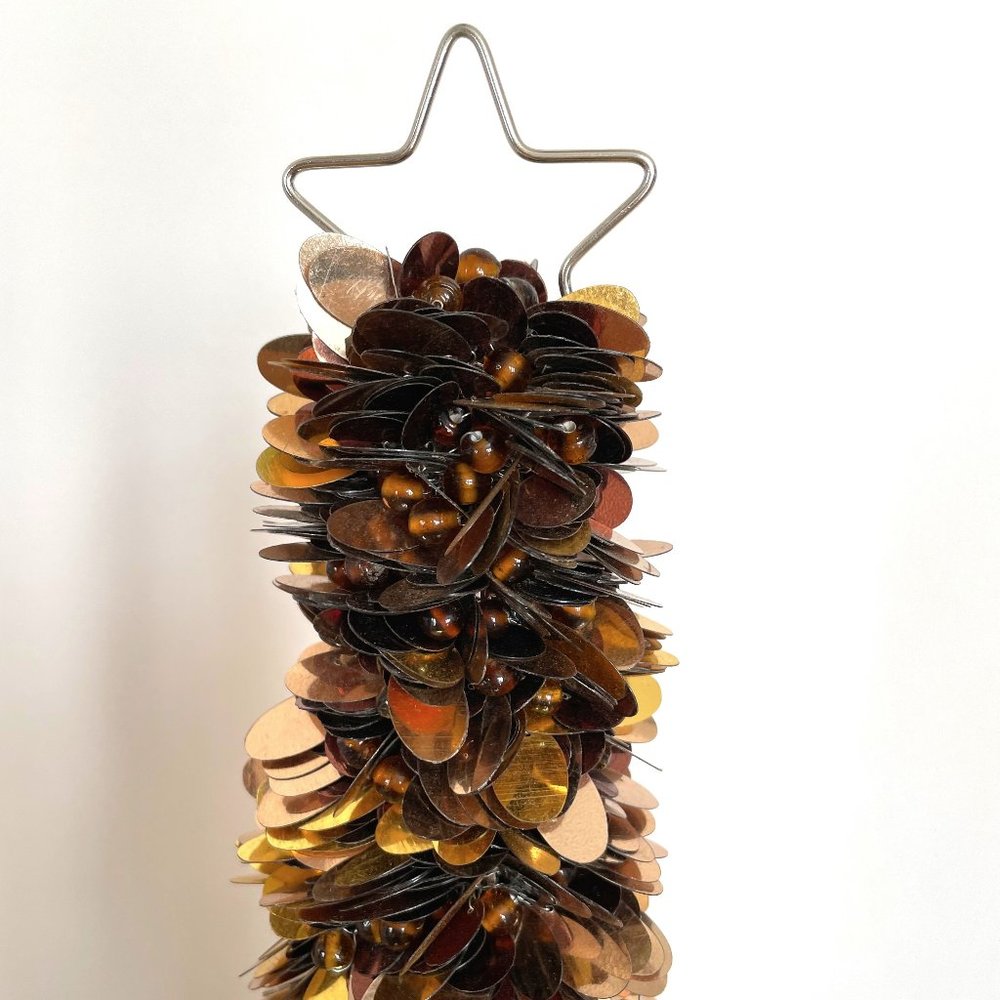 Anthropologie Sequined Beaded Bronze Gold Christmas Tree with Star Holiday Decor